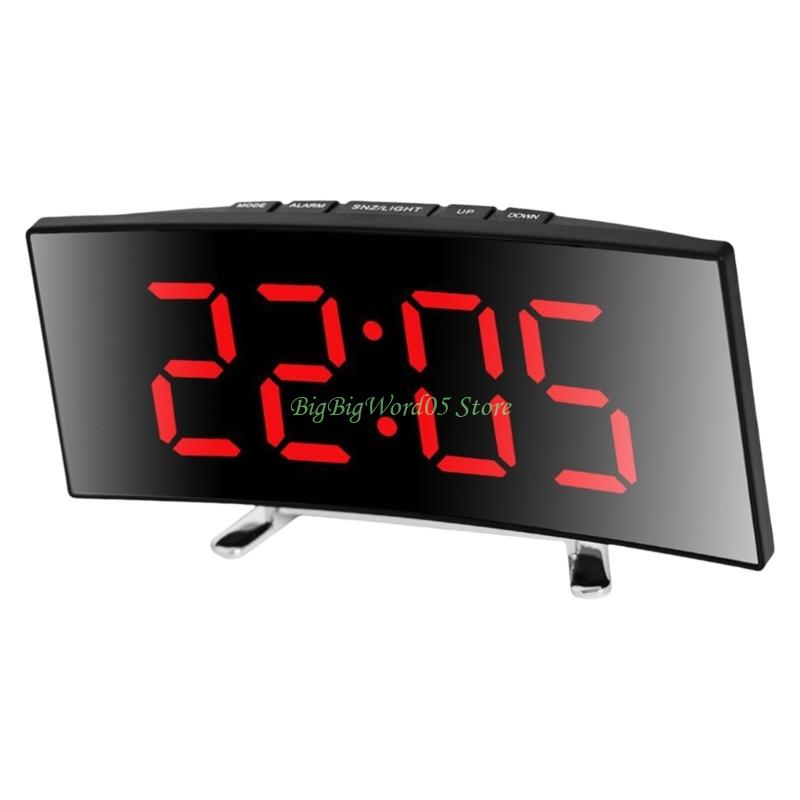 24TE Intelligent Mirror Alarm Clock Quiet Operate Curved LED Screen Temperature Monitor Night lighting USB Battery Power