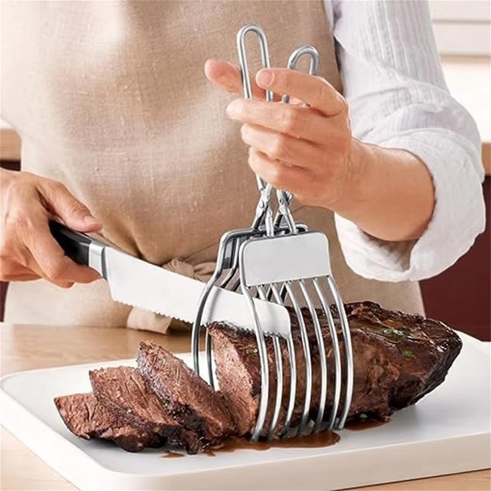 

Stainless Steel Slicer Tongs Ham Hot Dog Sausage Bread Slicing Holder Kitchen Tool (BPA Free,No FDA) Type A