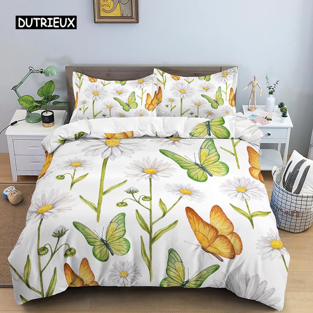 Gänseblümchen-Druck Bettbezug Blumenmuster Bettwäsche-Set für Mädchen King Queen Größe Bettdeckenbezug für Mädchen Frauen Schlafzimmerdekoration