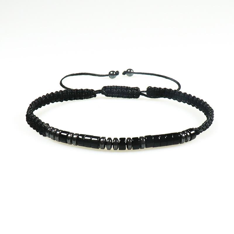 European and American fashion simple bracelet unisex black iron stone spacer obsidian rope woven Morse code bracelet