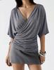 European and American new cross V-neck top, waist minimalist solid color short light commuter and thin bottoming shirt