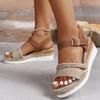Large size linen sole wedge heel fish mouth word with beach sandals summer ethnic style women's shoes