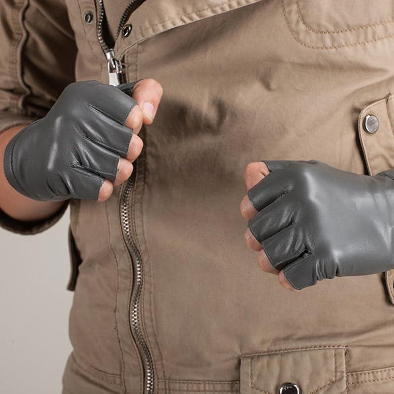 Used [Nappaglo] Men's Short Genuine Leather Sheep Leather Fingerless Summer Spring Autumn Commuting School Exercise Driving Motorcycle Gloves Gloves