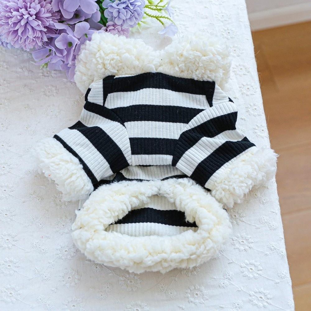 Thickened Dog Hooded Sweatshirt Warm Dog Striped Coat Cute Pet Hooded Jacket  Walking