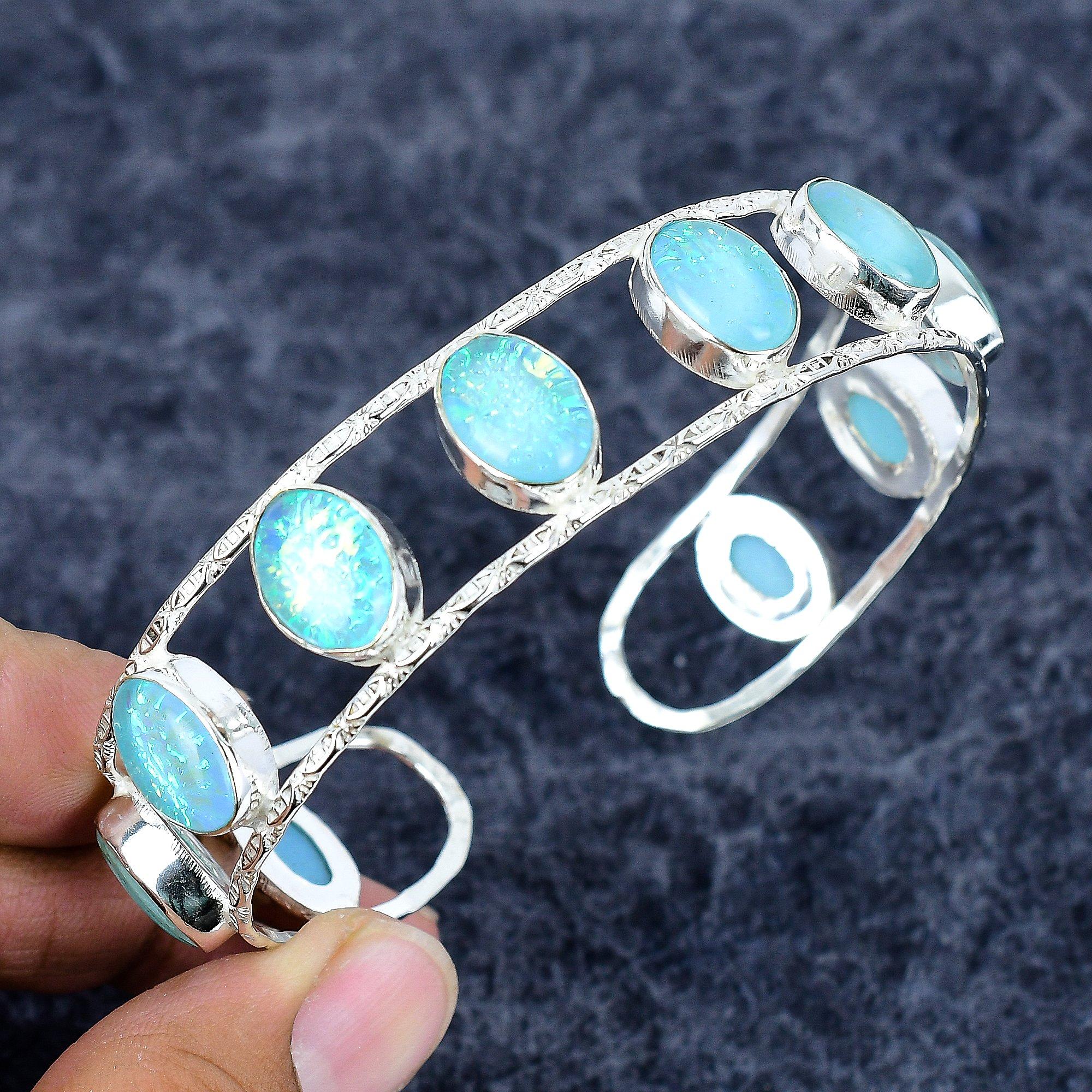 

Blue Triplet Opal Gemstone 925 Sterling Silver Cuff Bangle Adjustable M-3320