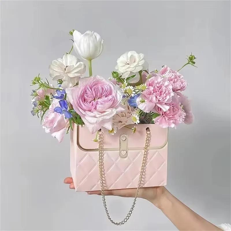 1-10PCSHandbag Valentine's Day Flower Packaging Bag Rectangular Gift Bag Creative Bouquet Sachet Boxes for Wedding GiftPackaging