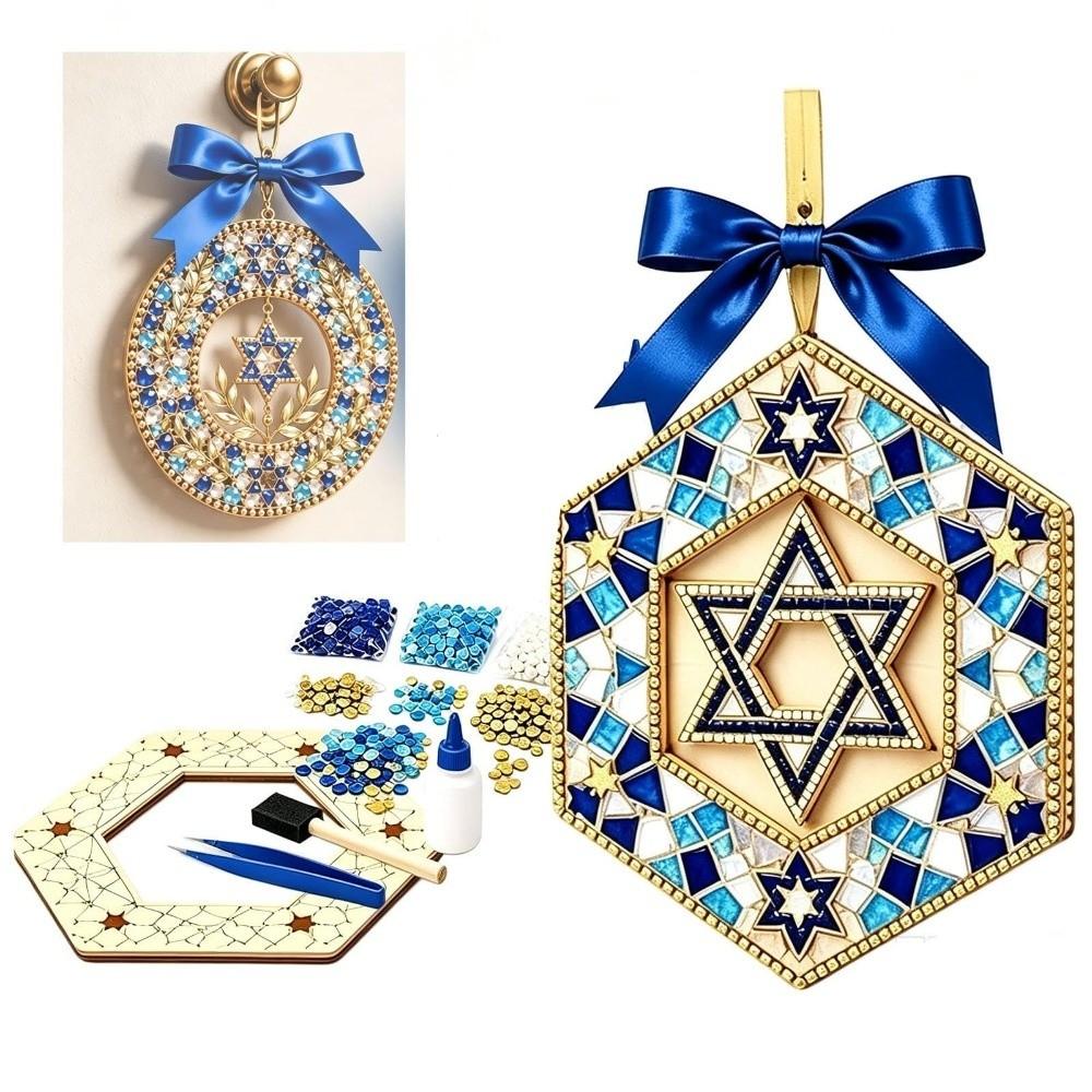 Mosaic Tiles DIY Hanukkah Mosaic Wreath Kit Ribbon Bow Star of David Wreath  Mosaic Art Kit