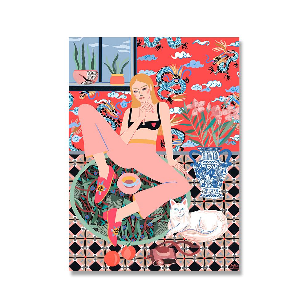 

Абстрактная модная марокканская девушка с цветами, настенная живопись на холсте, плакаты на скандинавскую тему и принт, настенная картина для гостиной, домашний декор 21*30cm