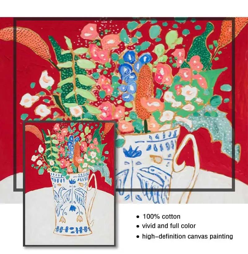 Nordic Flower Leaf Colorful Vase Art Print Wall Poster Canvas Painting Retro Picture Modern Home Decor Bedroom Decoration