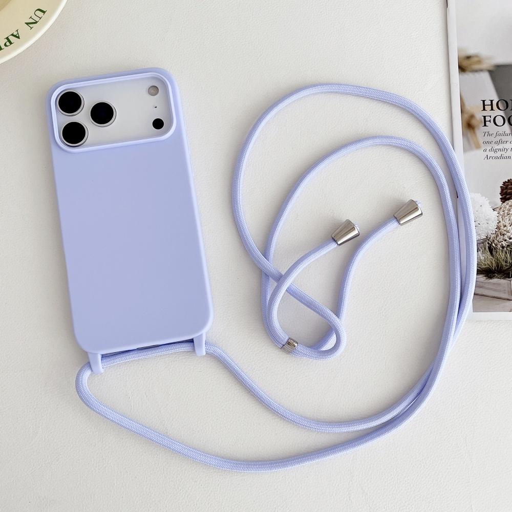 Matte Silicone Soft Case For iPhone 17 Pro Max Air 16 15 13 12 11 14 Plus Crossbody Lanyard Necklace Anti-Lost Cord Strap Cover