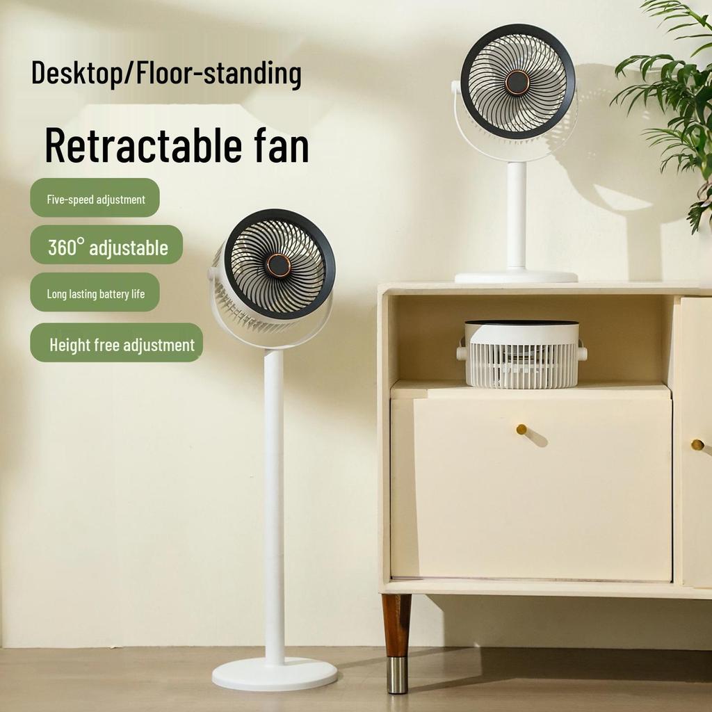7-Inch Portable Wireless Telescopic Charging Fan with Silent Night Light, USB, Long Battery Life, Strong Wind, Desktop-Friendly