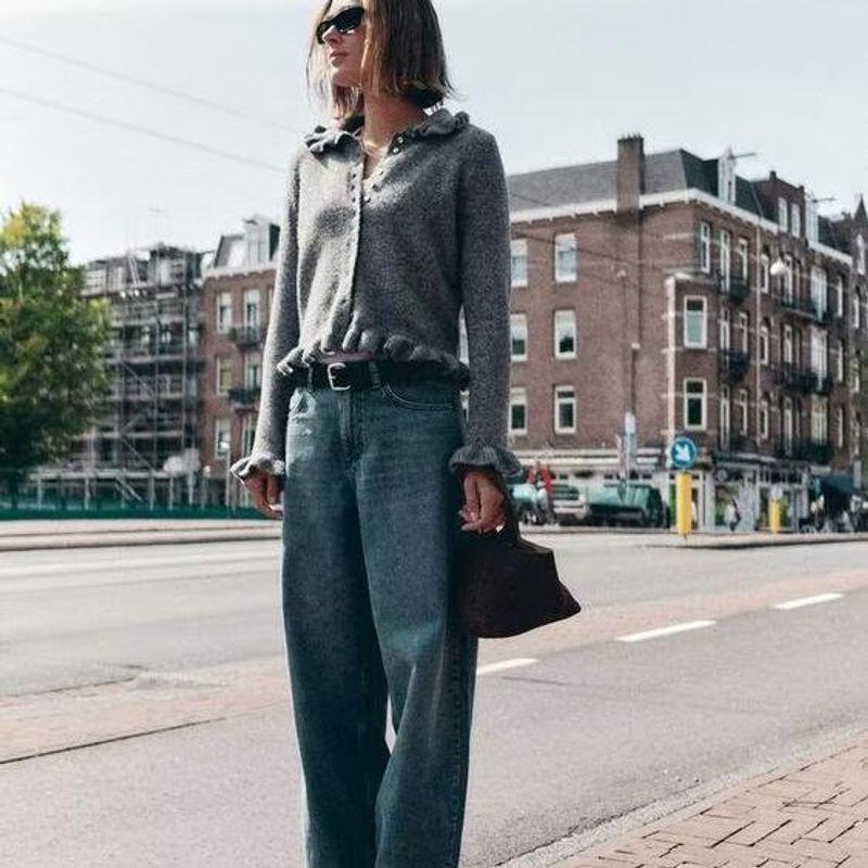 Zbzr Autumn New Women Clothes Western Style Fashion Laminated Decoration Lapel Long Sleeve Knitted Outerwear 2756131