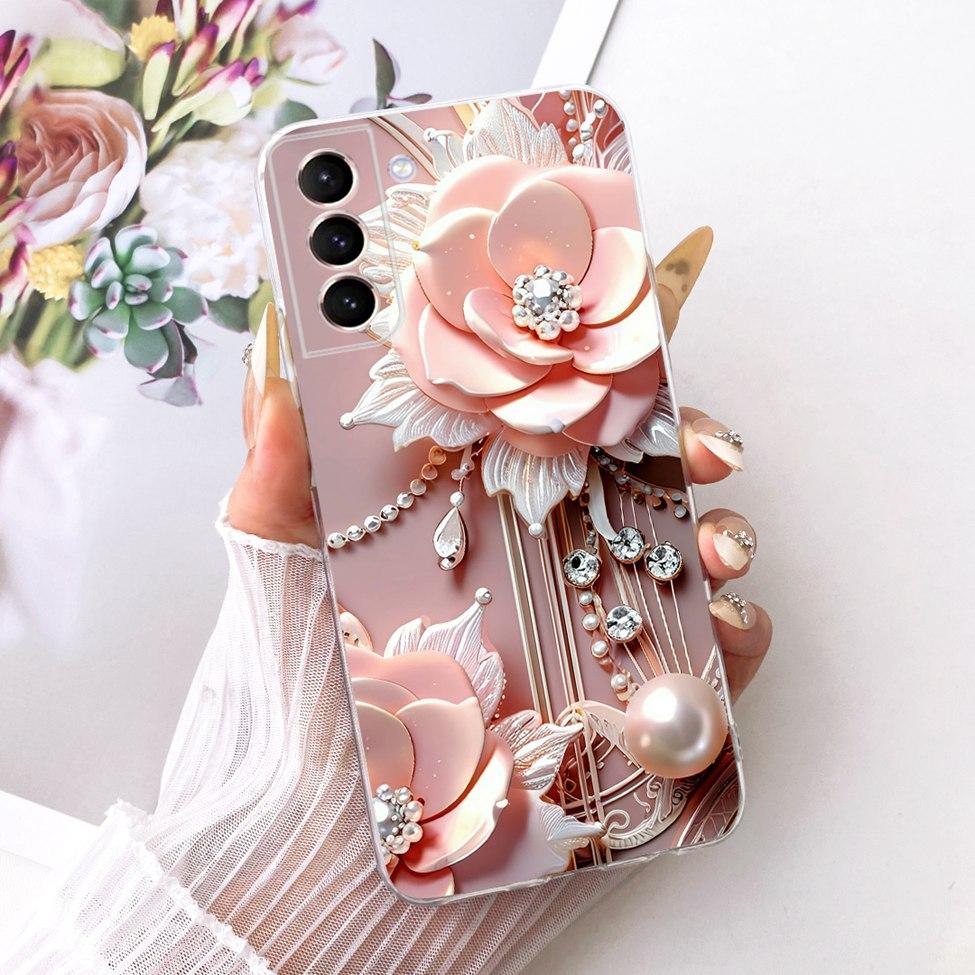 Clear For Samsung S21 Plus Case SM-G996B Aesthetic Luxury Cute Fashion Flower Funny Painted Casing For Samsung Galaxy S21+ Cover