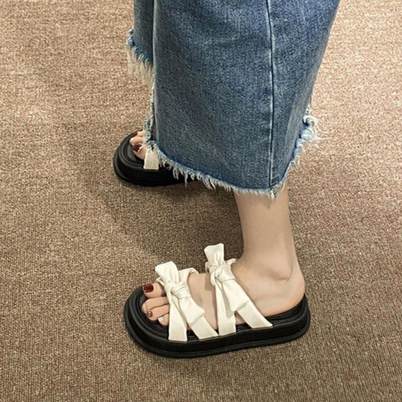 

trend Bow Sport Thick Sole Slippers Casual Summer Shoes for Women Open Toe Rose Red Beach Slides Flat Outside Slipper Sandals