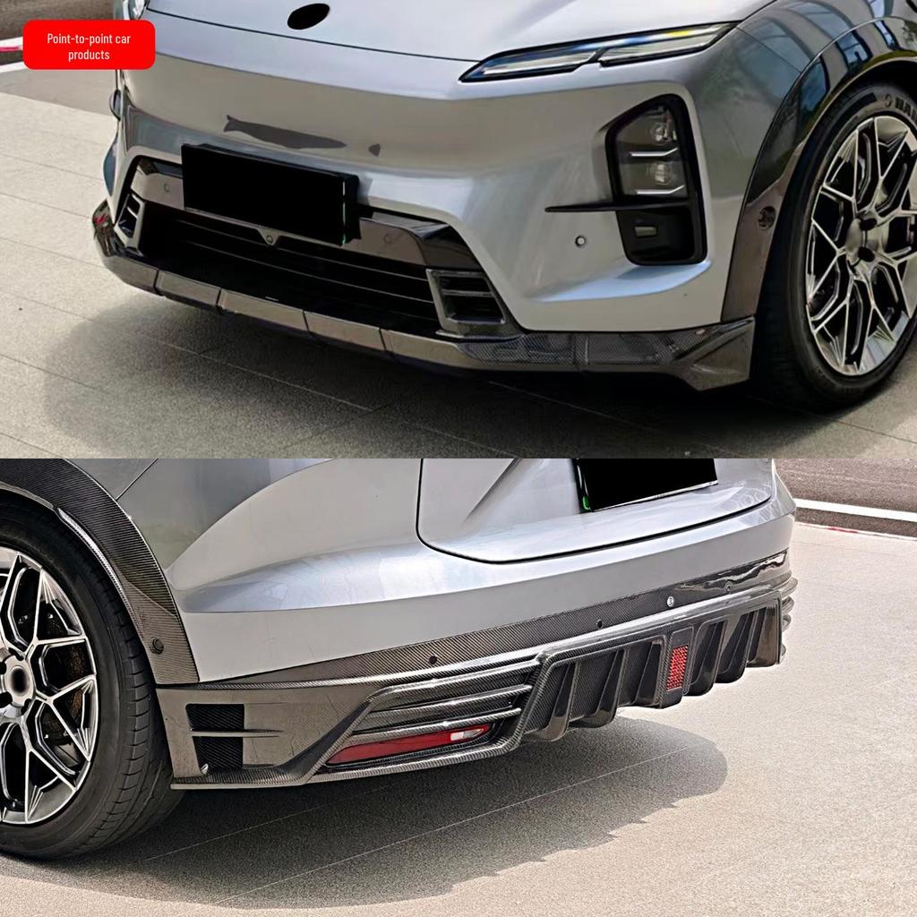 Compatible with NIO EC6: Modified Pluto Style Front Lip, Rear Lip, Top Wing, Tail Wing, Wind Deflector, Fender Trim, and Mirror Cover Kit.