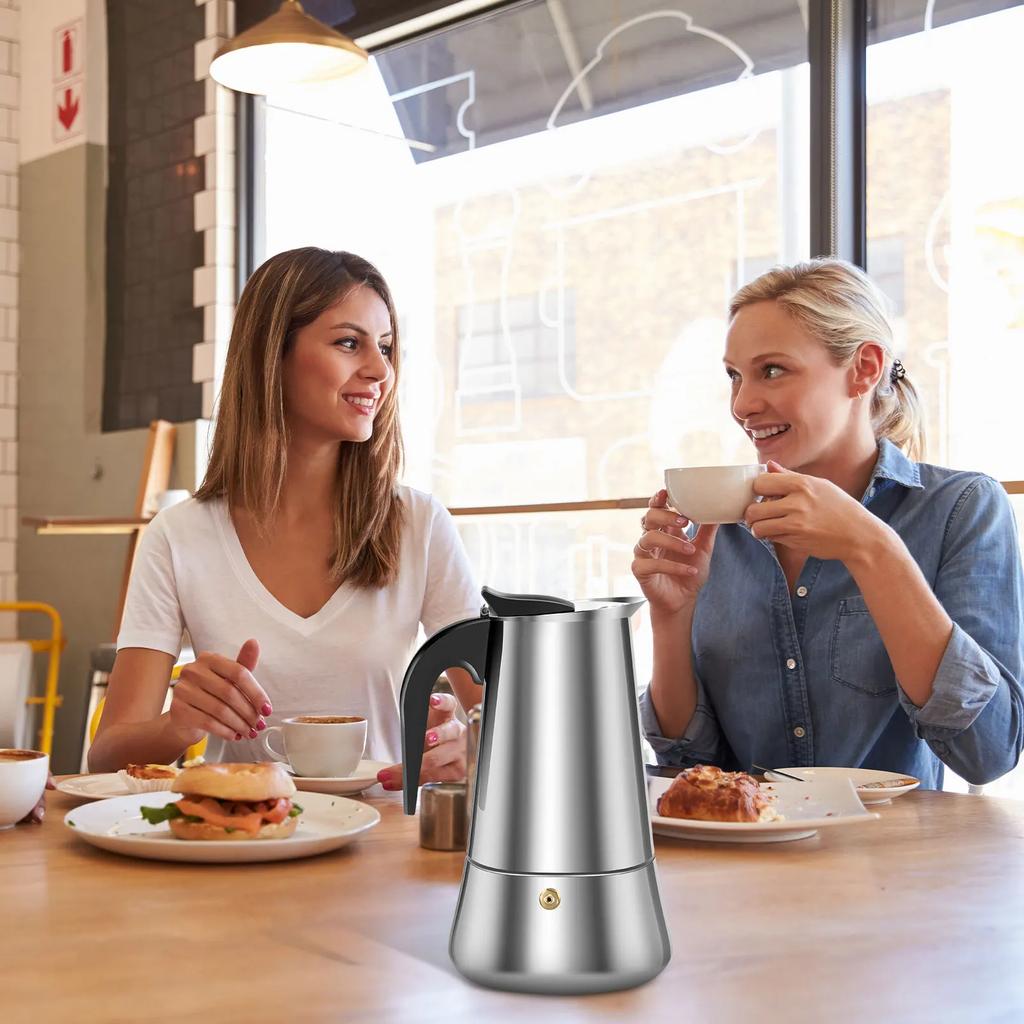 Cafeteira Expresso de Fogão Versátil Aço Inoxidável Cafeteira Moka Economizadora de Tempo Clássica Fogões de Indução para Uso Doméstico