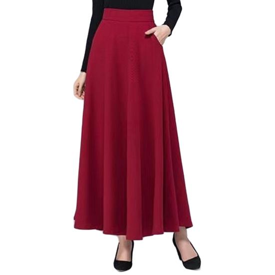 Maxi Skirt High Waist A-Line Long Skirt with Pockets Breathable Slimming Large Hem Design Office Lady Skirt