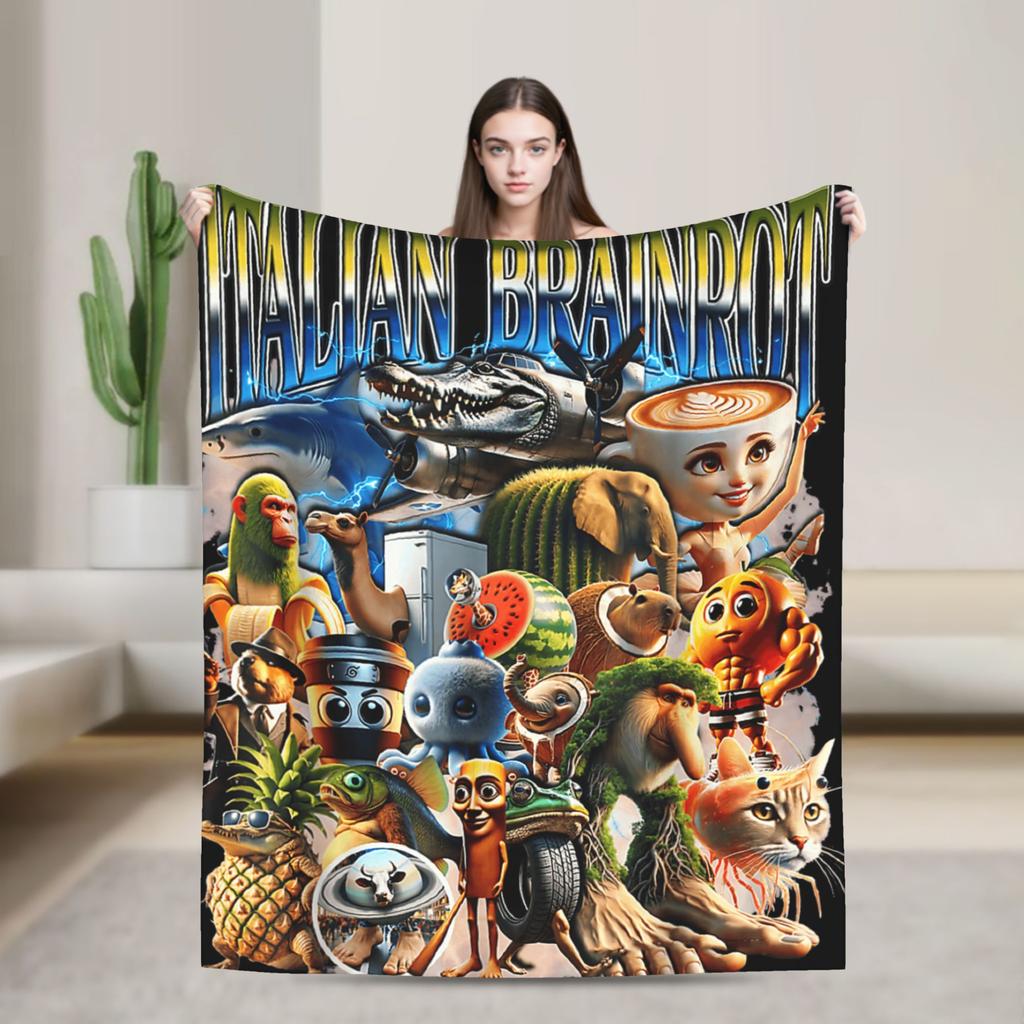 Italian Brainrot Cappuccino Assassino Fun Cappuccino Meme Blanket Soft Funny Plush Throw Blanket For Flannel Bedspread Bed Cover