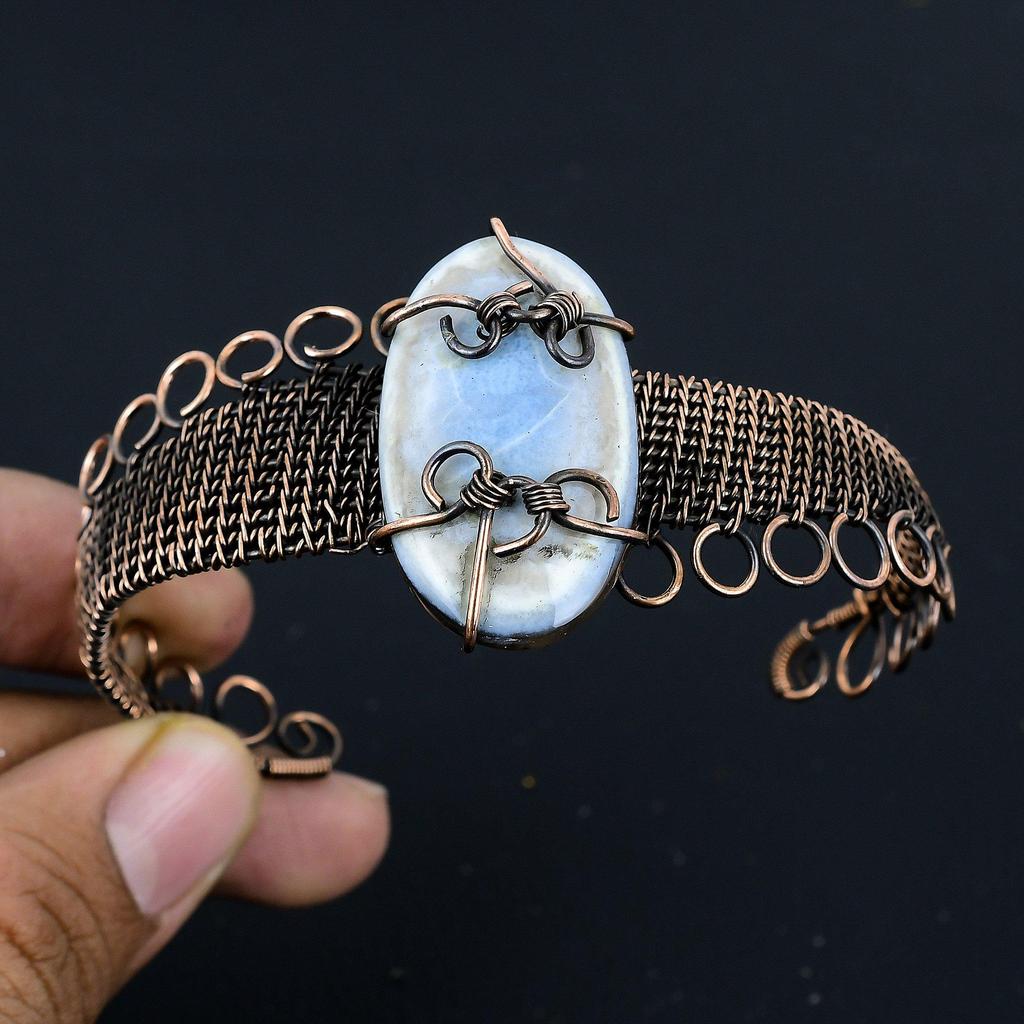 Owyhee Opal Bangle, 999 Copper Wire Wrapped Jewelry, Gemstone Bangle, Gift For Her Handmade Dainty Jewelry