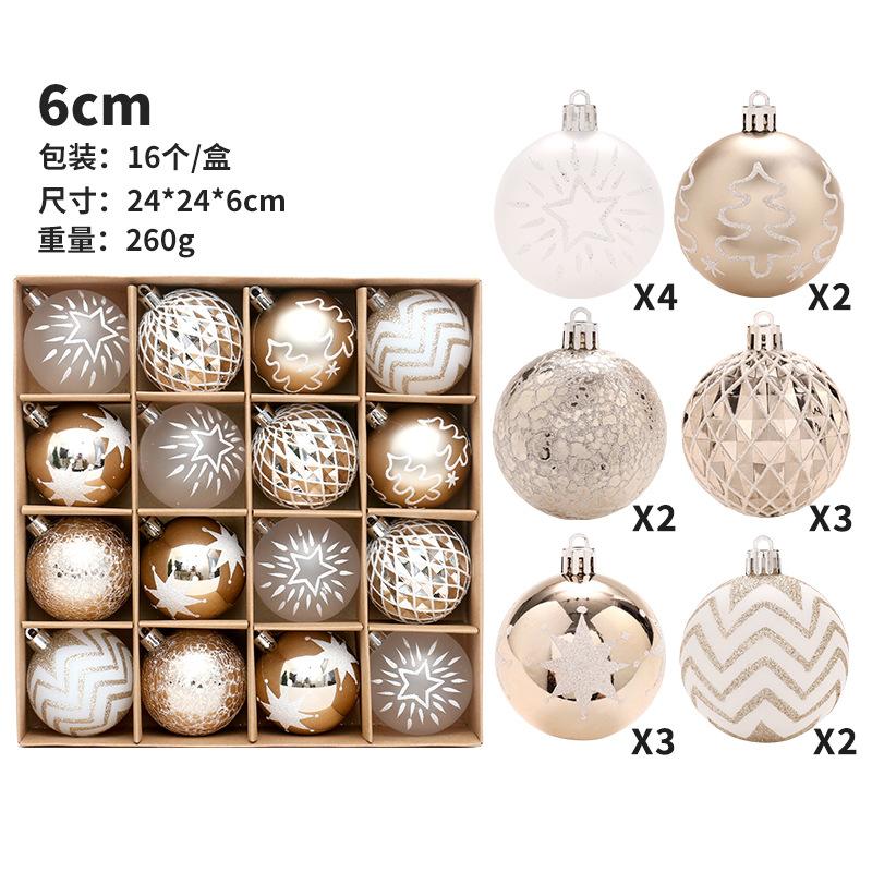 16 Pieces/set, Champagne Gold, Painted Christmas Ball Set, Christmas Tree Decoration, Holiday Pendant, Home Party Decoration, Wedding Decoration