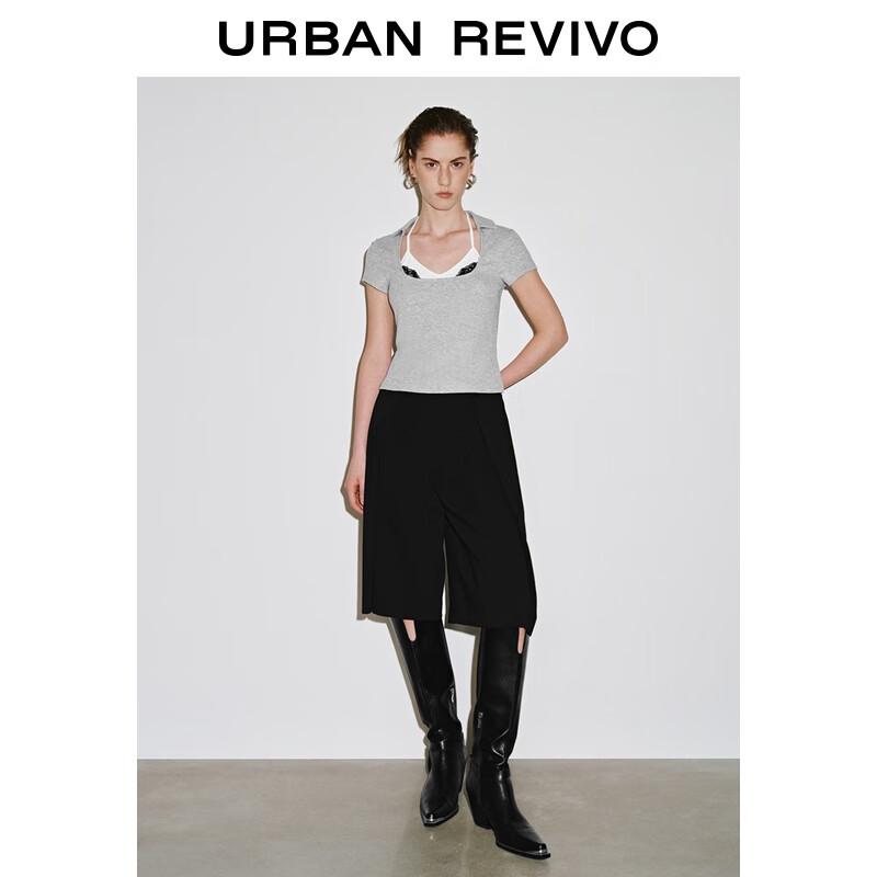 UR Women's Contrast Lace Faux Two-Piece Slim Short T-Shirt