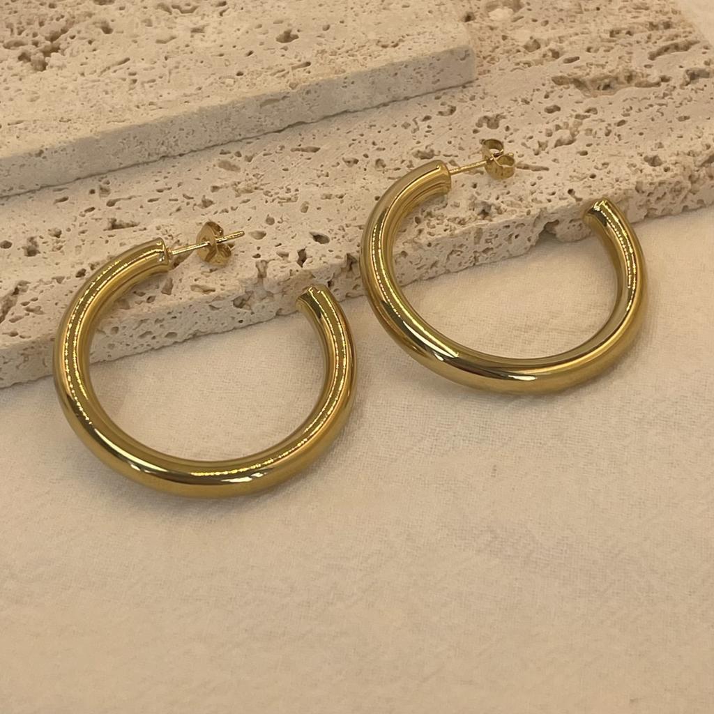 30/40/50mm Classic Stainless Steel Ear Buckle Big Earrings for Women Trendy Gold Color Large Hoop Earring Jewelry Accessories