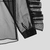INCERUN Mesh Black Men See Through Long Sleeves Party Shirts