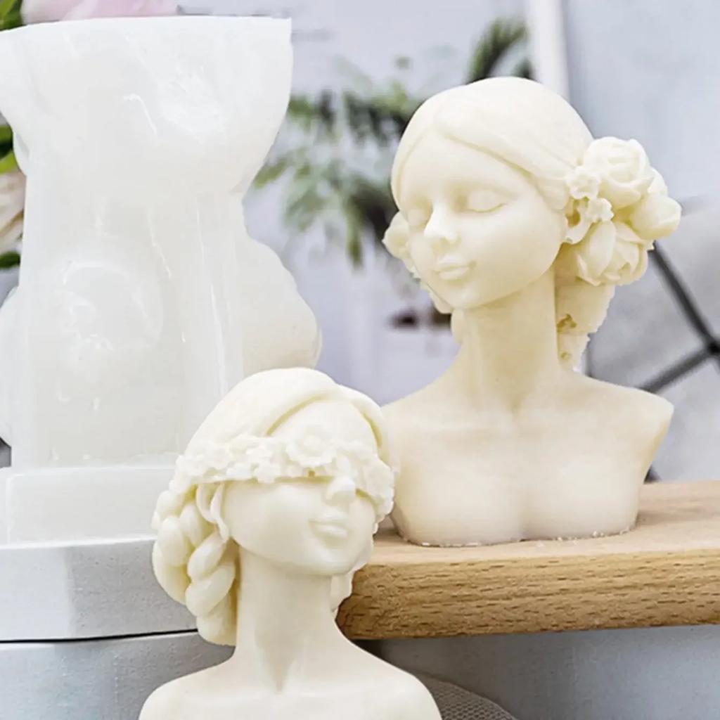 Hjemmehåndverk Jente Silikon Lysformer DIY Rose Bind for øynene Kvinne Aromaterapi Gips Hjemmedekor Laging Kvinnehode Kunst Lysform