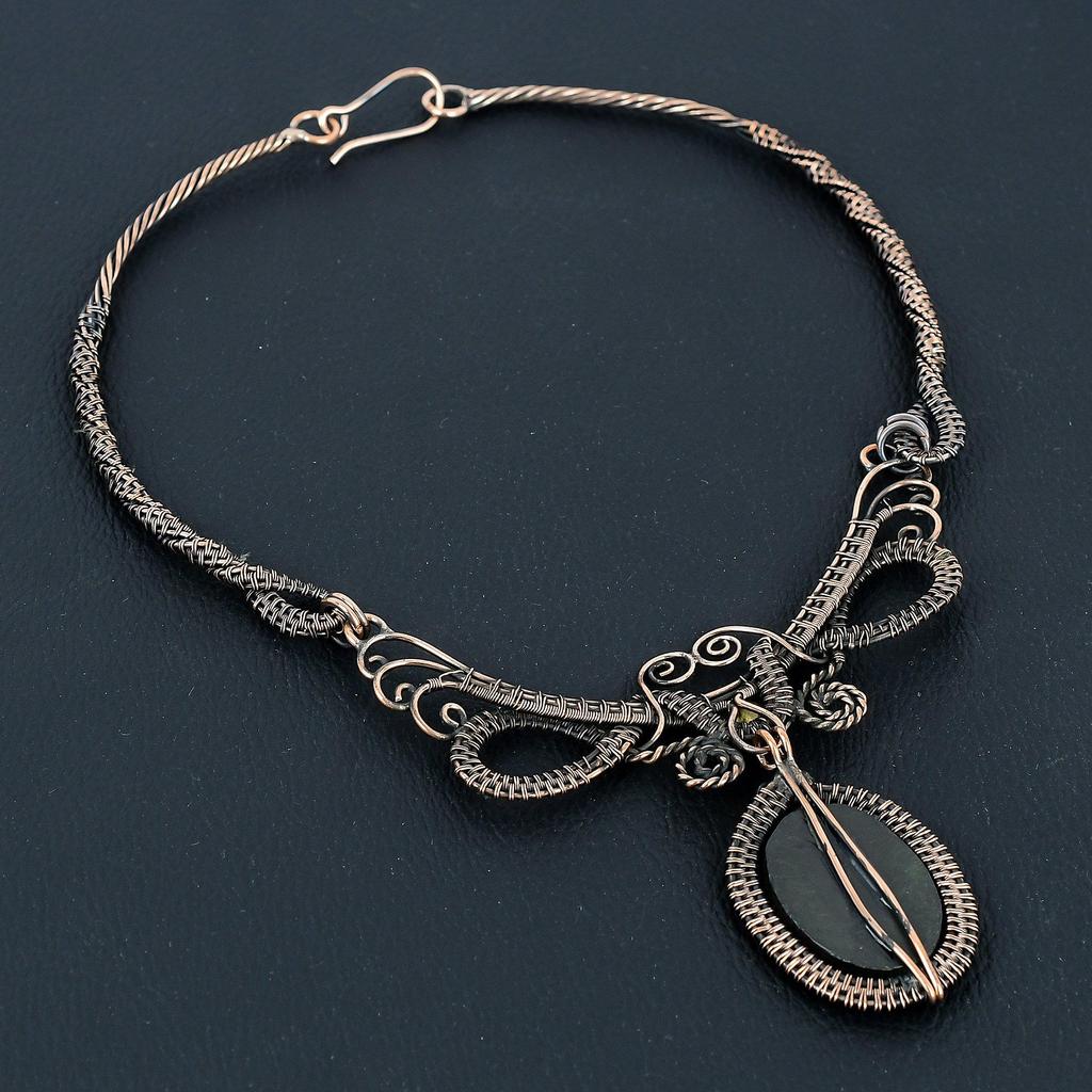 Colier Scoică Abalone Înfășurat cu Sârmă de Cupru 999 Colier cu Lanț Ajustabil Cadou Pentru Femei, Colier Bijuterii cu Piatră Prețioasă Făcut Manual