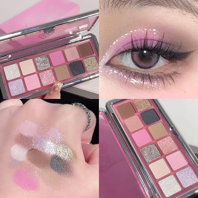 12 Color Eyeshadow Tray Pearlescent Fine Flash Natural Highlight Brightening Reclining Silkworm Waterproof Eyeshadow Lasting Setting Women's Makeup