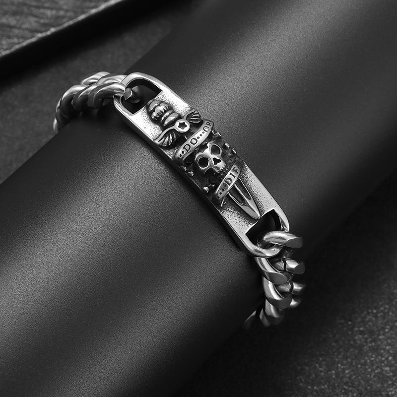 

Готический браслет из нержавеющей стали для мужчин, крест рыцаря, череп, панк, мотоцикл, байкер, рок, ювелирные изделия для вечеринок