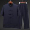 Men's Chinese Style Ice Silk Tang Suit: Two-Piece Summer Set with Short Sleeves and Long Pants for Middle-Aged and Elderly