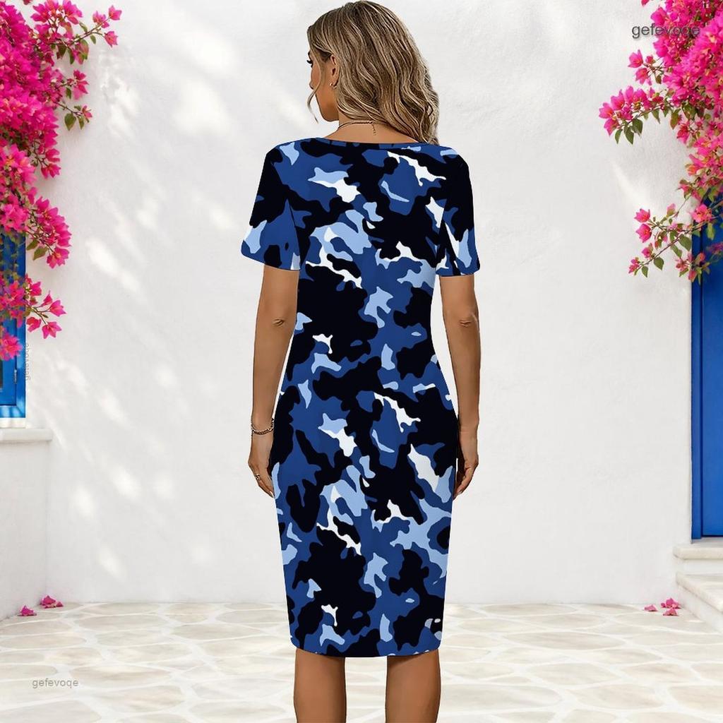 Women Plus Size Round Neck Short Sleeve Red Rose Printed White Fitted Dress