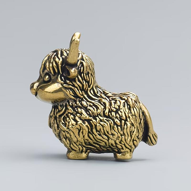 Vintage Lucky Fengshui Highland Cow Figurine Mini Solid Brass Bull Statue for Home Office Desk Decor Animal Collection Gift