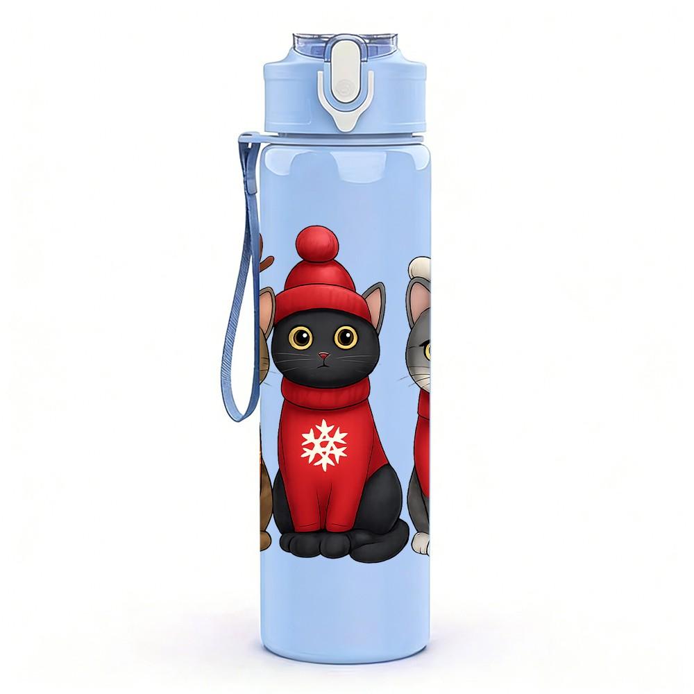 1PC Three Cat Winter Scarf Art 750ml Color Plastic Sports Water Bottle Leakproof Flip Straw Lid Suitable for Sports Office Home Use