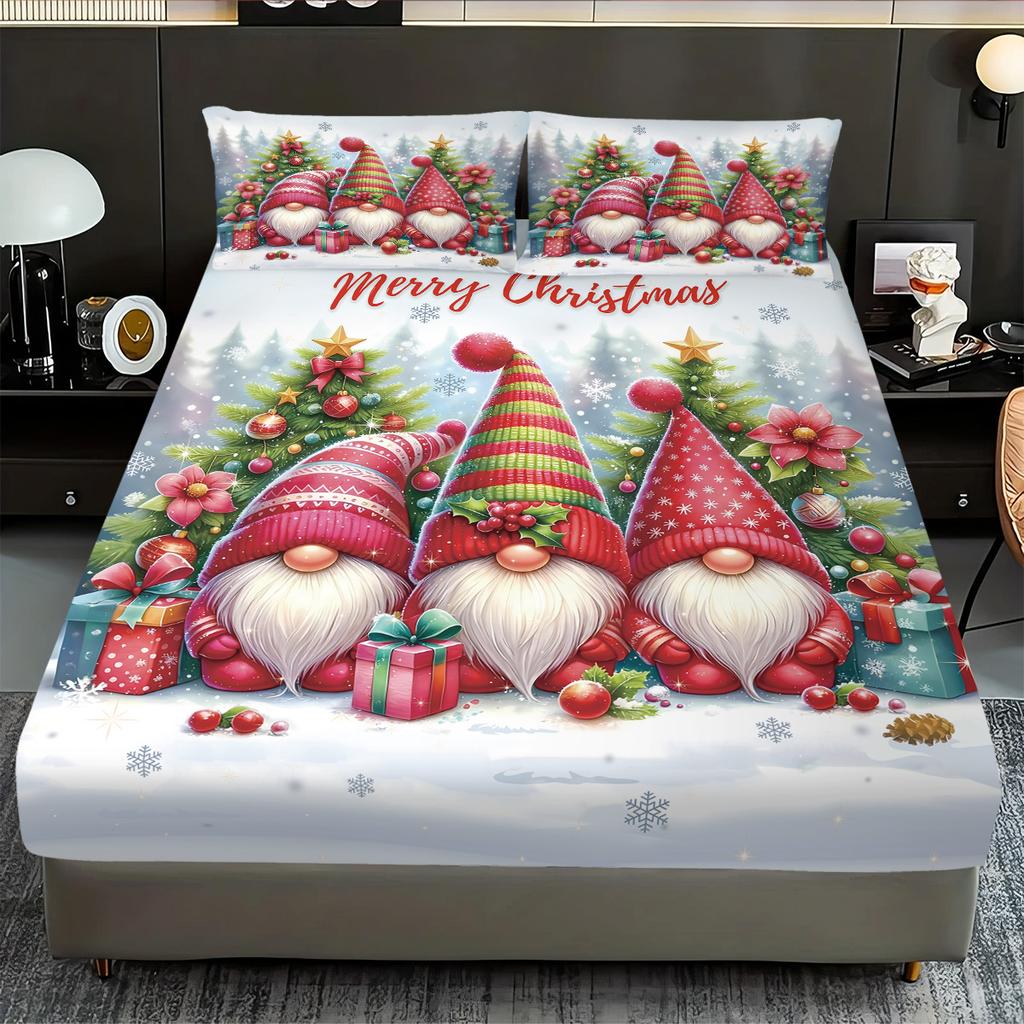 3-teiliges Frohe Weihnachten Kobold-Druck kernloses Bettlaken-Set, mehrere Größen weiche Bettdecken Schlafzimmer Bettwäsche Dekorationen