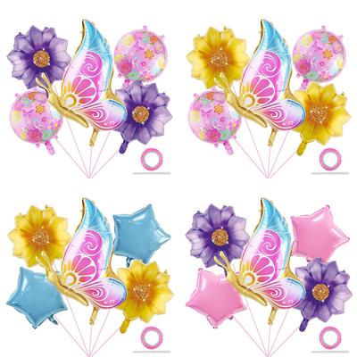 Side Flying Butterfly Ladybug Flower Aluminum Film Balloon Bundle Set Girl Birthday Party Background Decoration