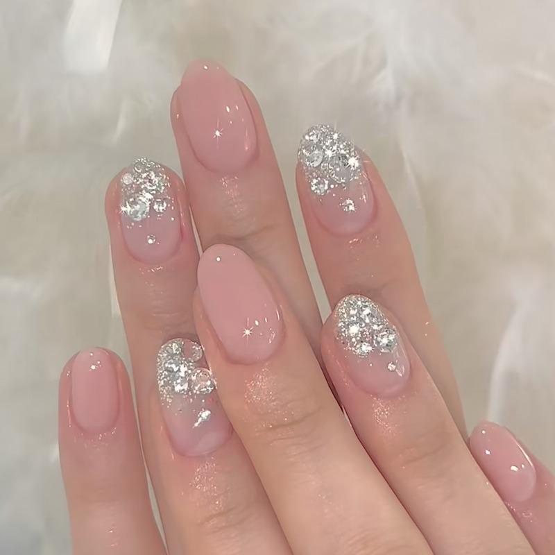 Noste Dlouhý Francouzský Ručně Dělaný Manikúrní Kousek Kamínkový Postupný Přechod Odnímatelná Nálepka na Nehty