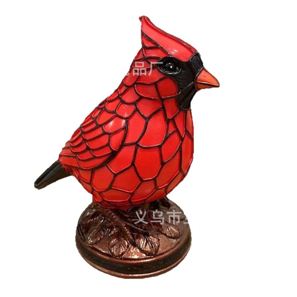 Statue Ornament Cardinal Lamp Decoration Red Bird Animal Table Lamp Resin Craft Ornament