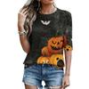 Women's Casual Loose Fit Half Sleeve Top Round Neck Lightweight Comfortable Halloween Pumpkin Print Shirt for Everyday Wear
