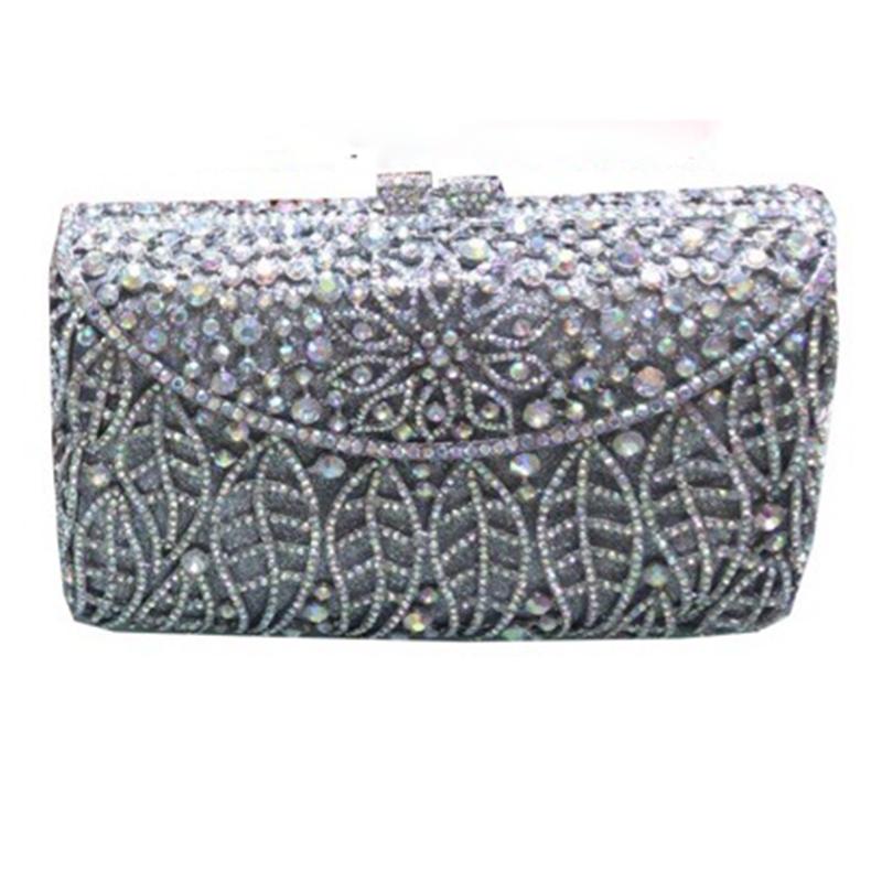 Rhinestone Evening Bag Gold/Silver/Champagne Wedding Bridal Clutch Leaves Women Dinner Prom Clutches Purses Lady Crystal Purses