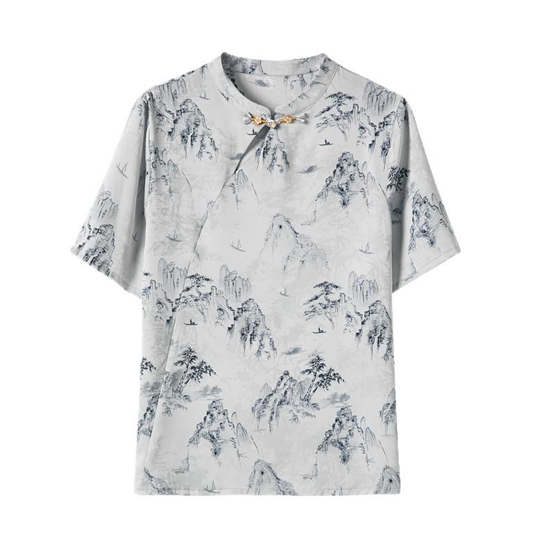 Mom's 2026 Chinese-Style Short Sleeve Summer Blouse for Middle-Aged Women