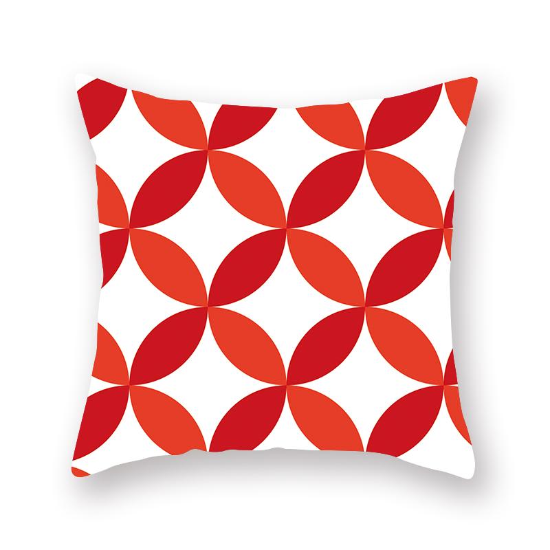 Simple Red Geometric Printing Pattern Cushion Cover Home Living Room Sofa Decoration Square Polyester Pillow