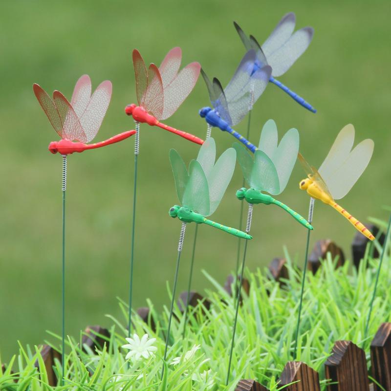 10Pc/set Simulated Dragonfly 3D Plastic Decorative Pole Horticultural Flowerpot Flower Decor Grassland Fence Art Cutting Decor