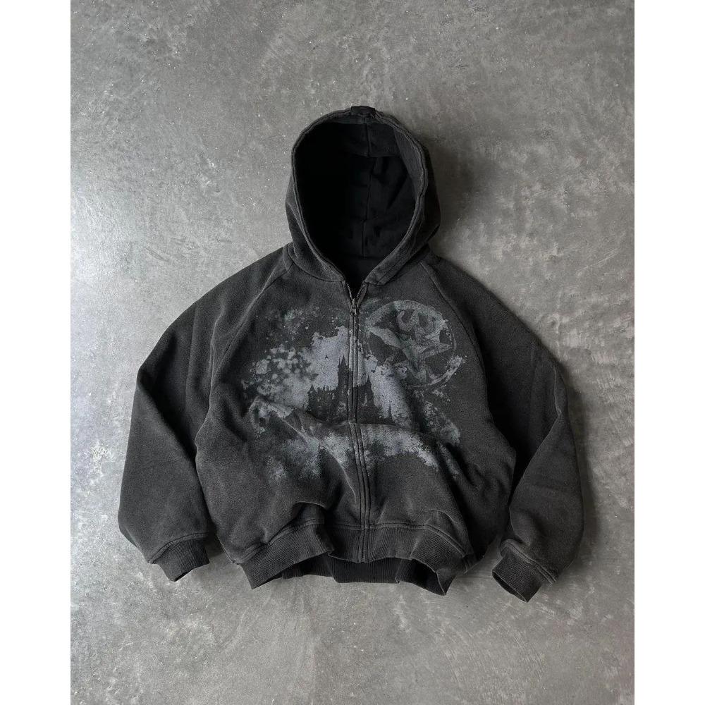 Y2K Street New Fashion Oversized Skull Print Sweater Hoodie Men Harajuku Vintage Hip Hop Popular Casual Sports Hooded Sweater