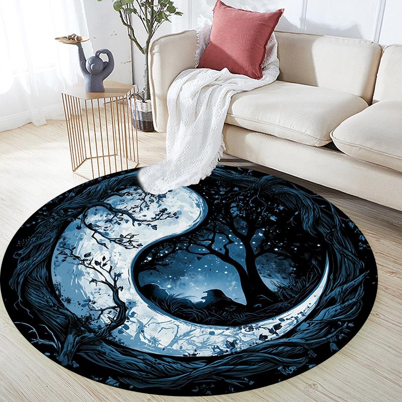 Forest pattern round rug,Carpet Rug for Living Room Bedroom Sofa Playroom Decor,Non-slip Floor Mat,Holiday Gifts and Birthday Gifts