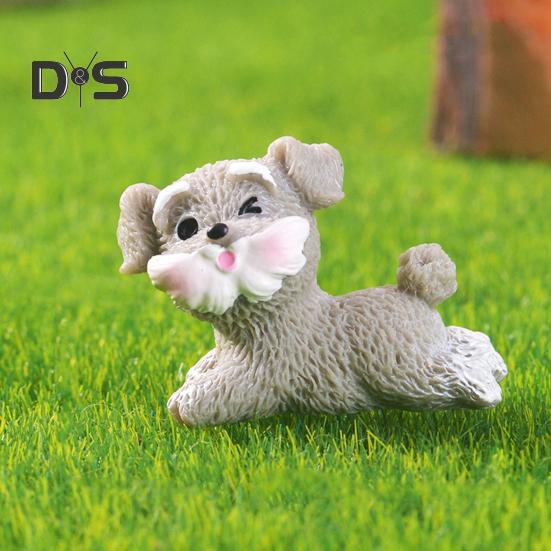 4 Pcs Miniature Puppy Figurines Mini Schnauzer Ornament Car Dashboard Decor Resin Dog Statue for Fairy Garden Bonsai Office Desk
