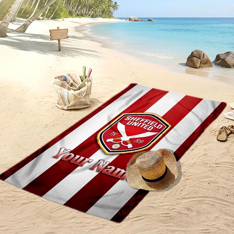 Sheffield United FC Personalized Printed Beach Towel Soccer Logo Support Custom Name Text Absorbent Towel For Sport Travel Special Gift