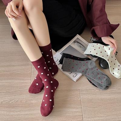 Harajuku Vintage Dámské Ponožky Podzim Zima Nové Pletené Bavlněné Elastické Dlouhé Ponožky Dámské Puntíkované Japonské Kawaii Roztomilé Ponožky