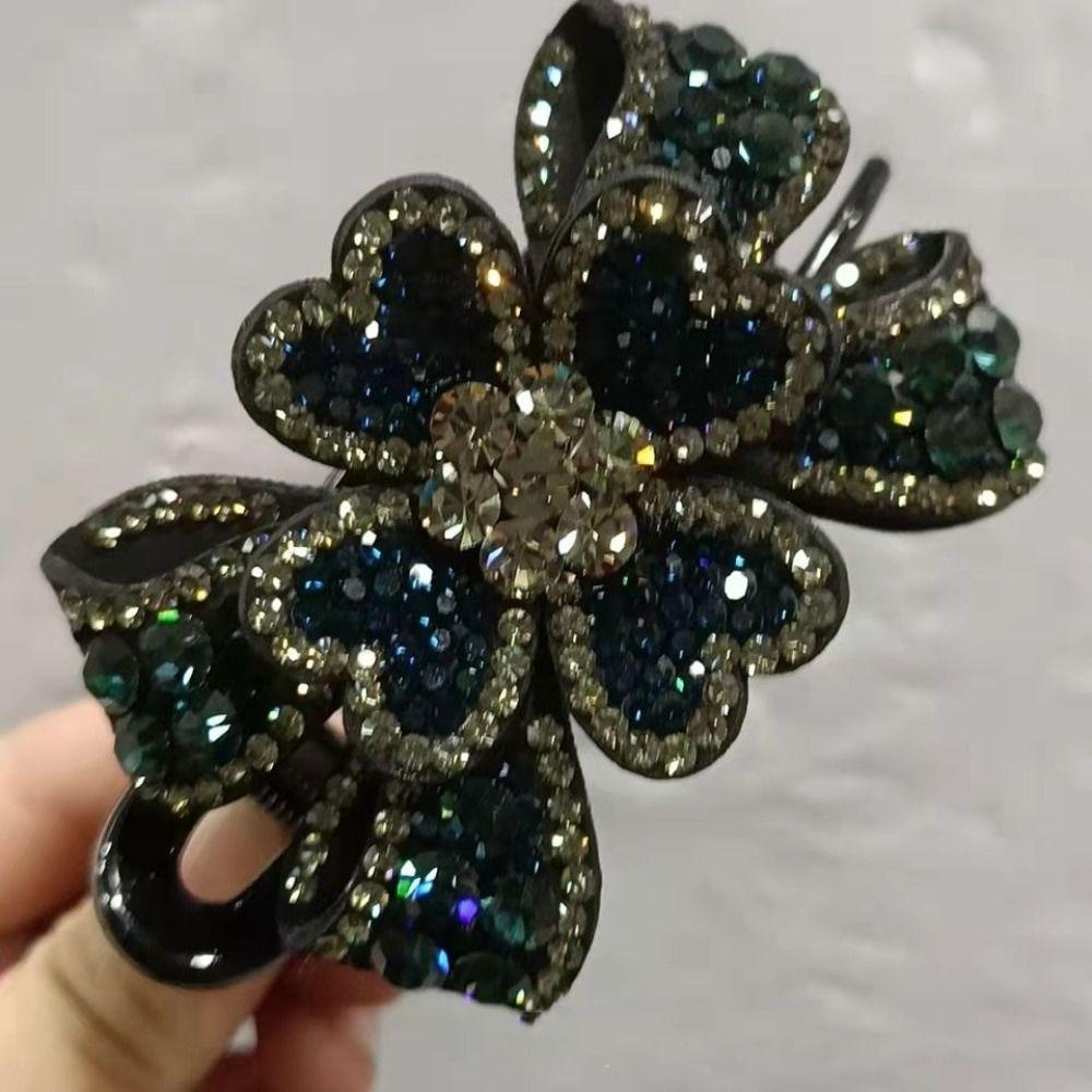 Bowknot Flower Crystal Hairpins Zircon Women Duckbill Clip Rhinestone Flower Hair Clip  Wash Face